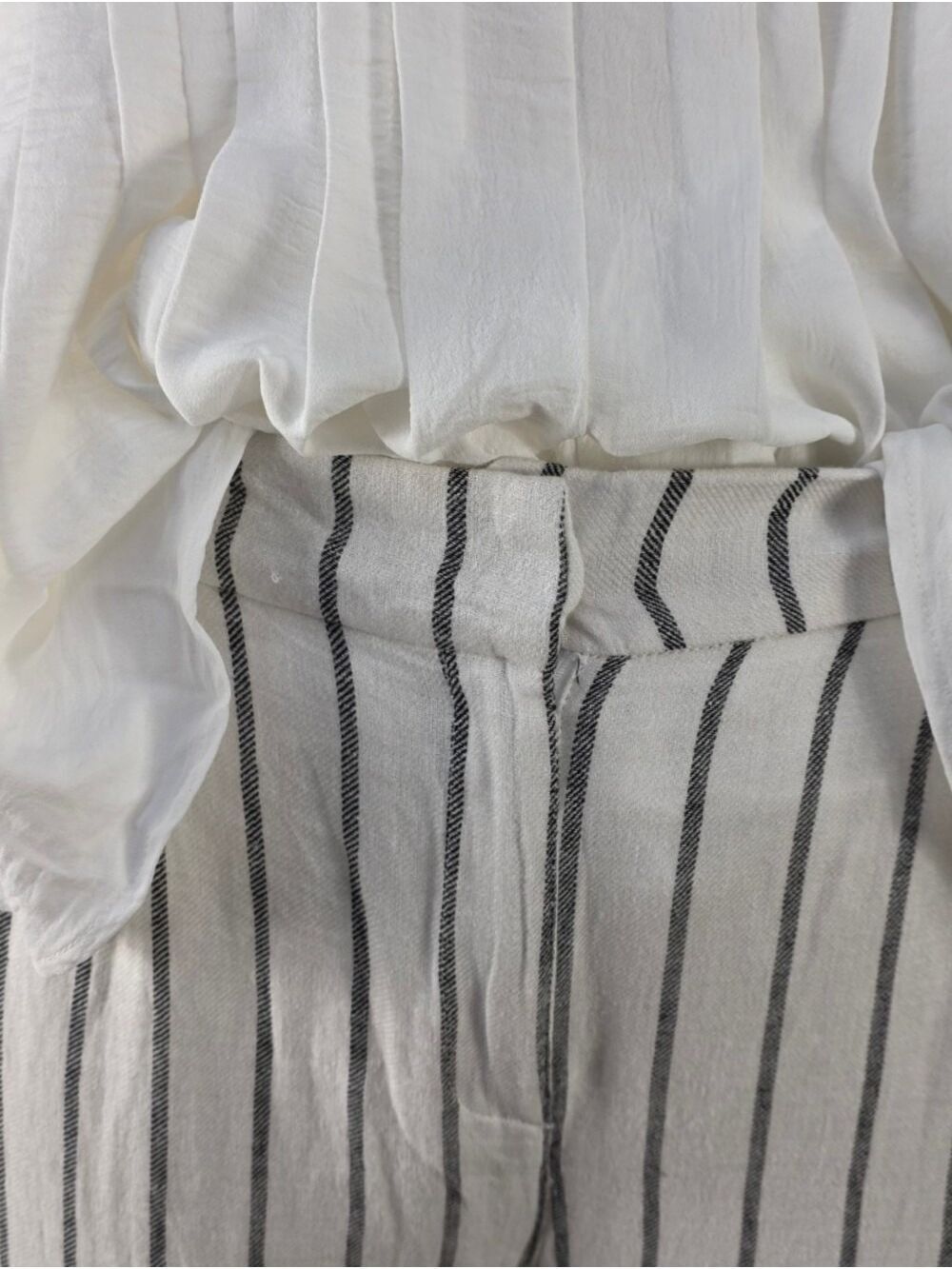 Dex Linen Blend White Black Stripe Wide Leg Crop Pants Pleated Coastal XL NWT - Picture 6 of 10